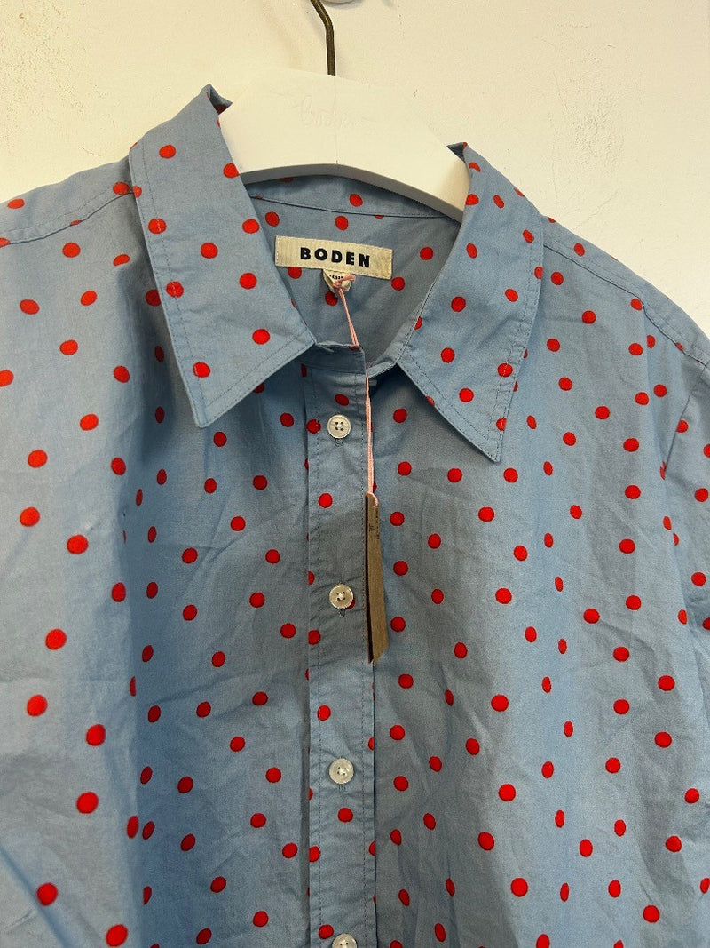 BODEN Sienna Cotton Shirt UK 22 Heron Blue Spaced Dot NWT w/Fault