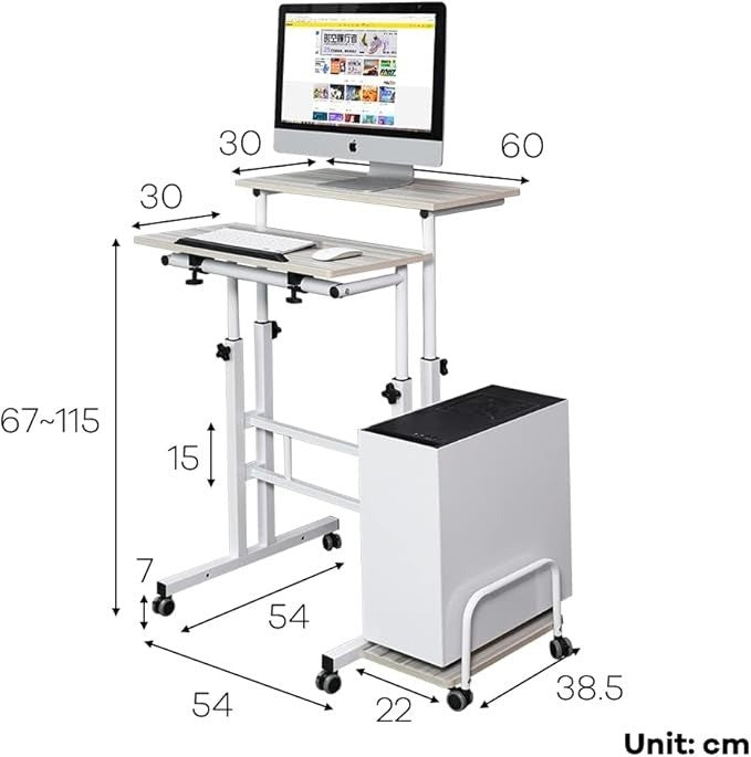 Adjustable Standing Computer Desk, Standing Adjustable Laptop Cart with Wheels