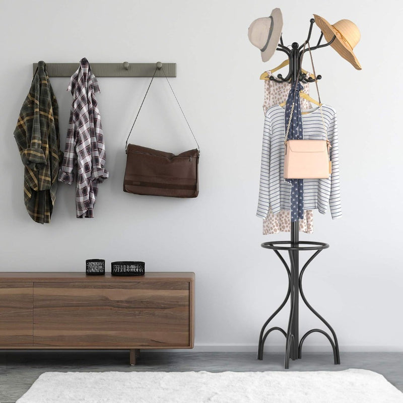 Coat Rack Freestanding, Entryway Coat Hanger with Umbrella Rack, Cloth