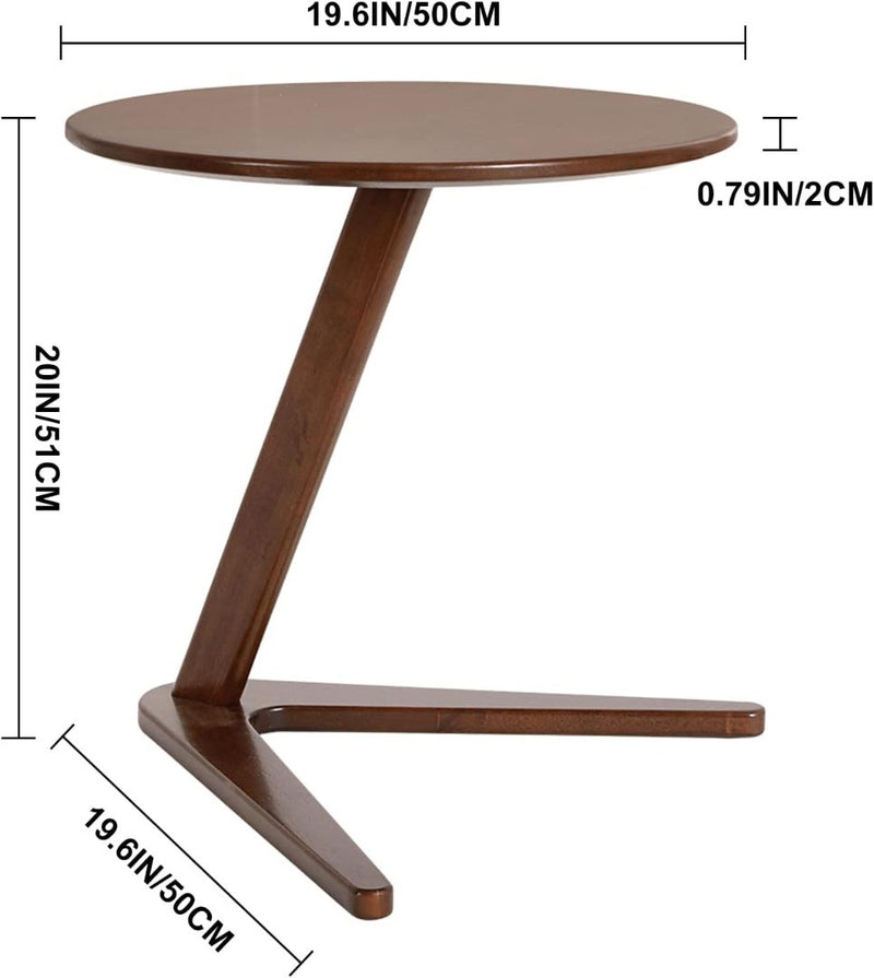 Solid Wood Side Table Round End Table 19.6 x 20inch Walnut