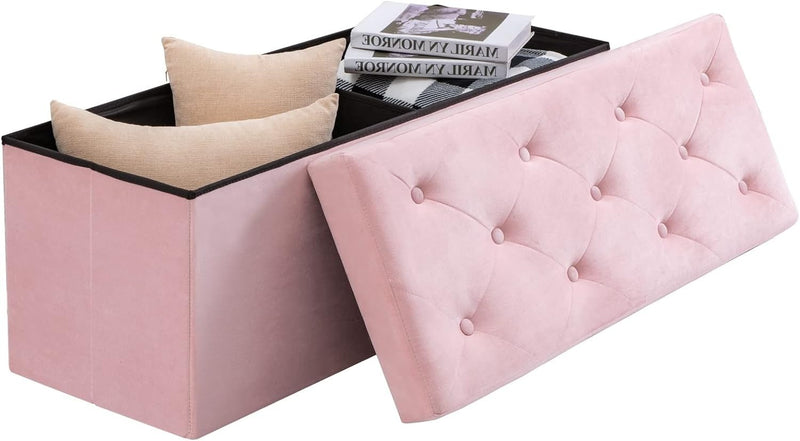 Folding Storage Ottoman Bench, Velvet Ottoman