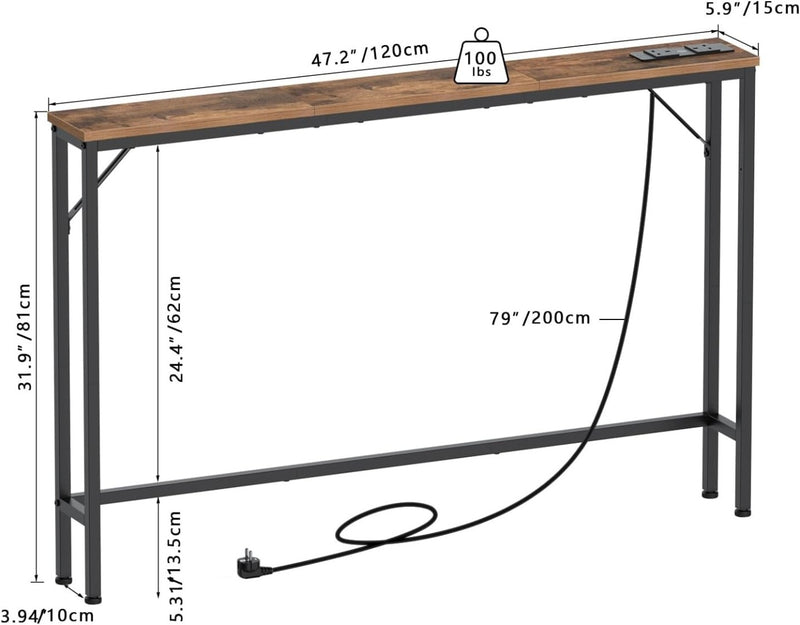 Skinny Console Table with Charging Station