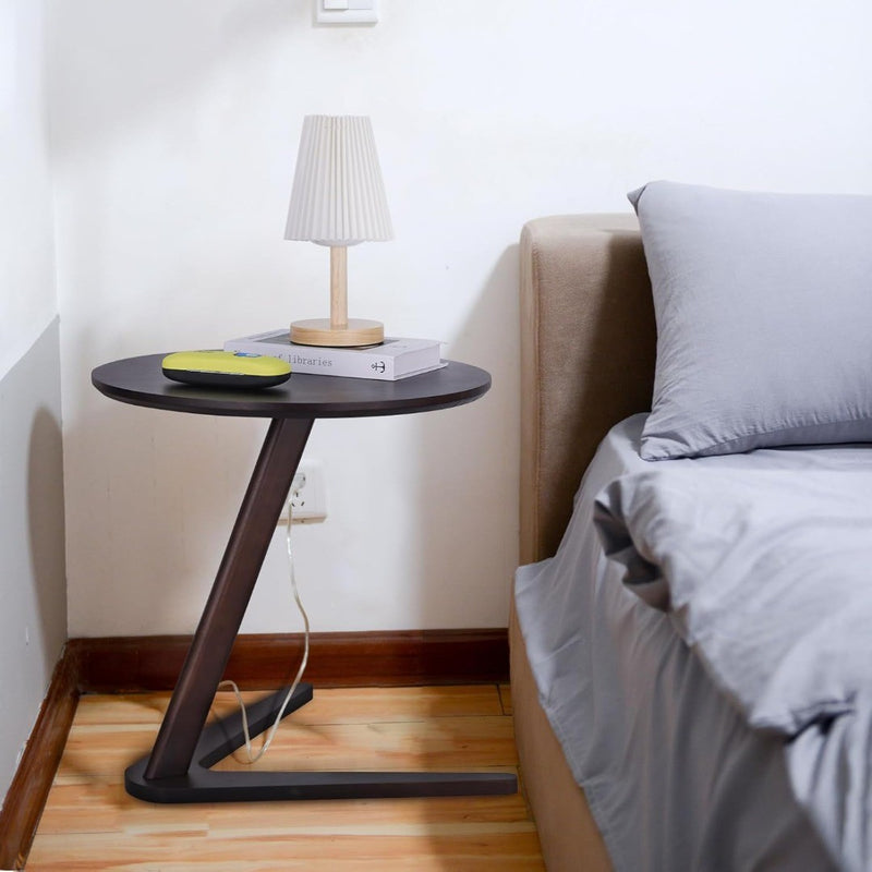 Solid Wood Side Table Round End Table 19.6 x 20inch Walnut