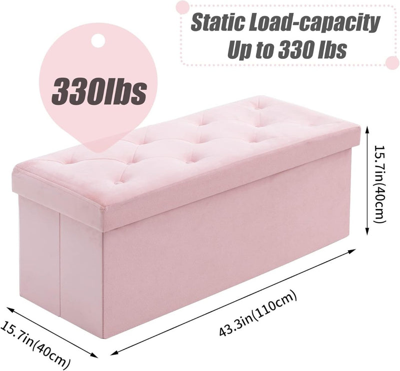 Folding Storage Ottoman Bench, Velvet Ottoman