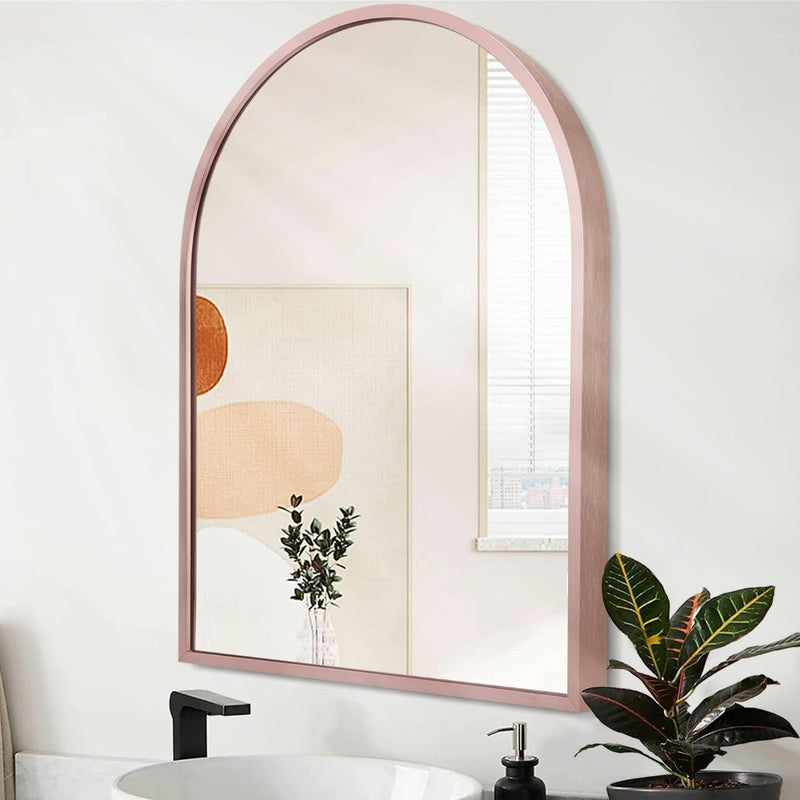 Arched Wall Mirror - Metal Frame - Rose Gold - 65cm x 45cm