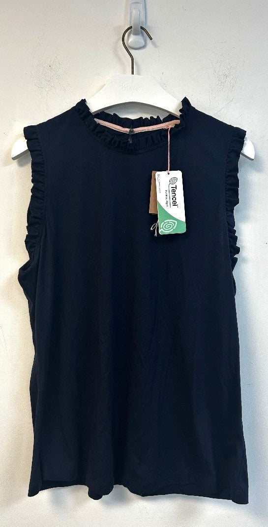 BODEN Supersoft Frill Detail Vest UK 18 Navy Blue NWT