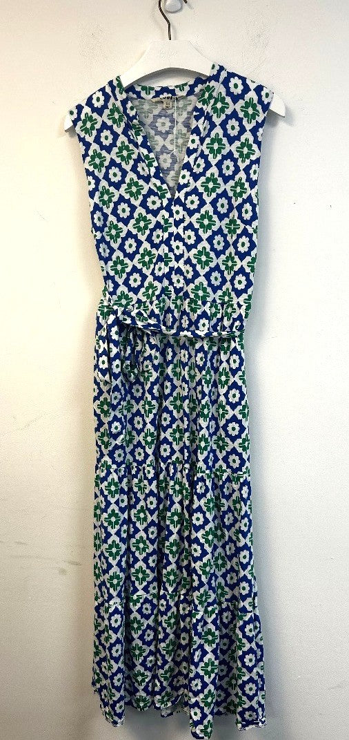 BODEN Naomi Notch Collar Maxi Dress UK 12R Green Tambourine Geo Stamp NEW