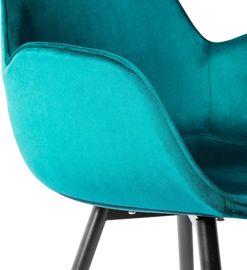 Set of 2 Velvet Dining Chair Occasional Armchair with Armrests in Dark Green.