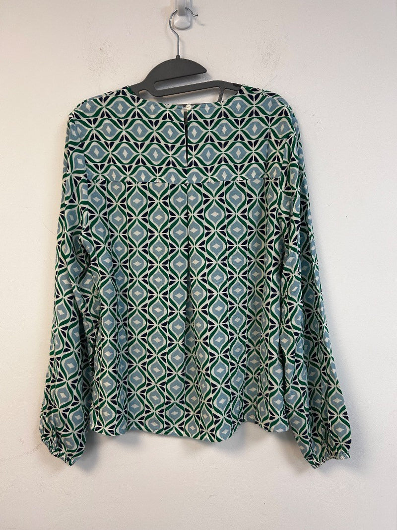 BODEN Easy Printed Top UK 12 Green Tambourine Diamond Wave NWT