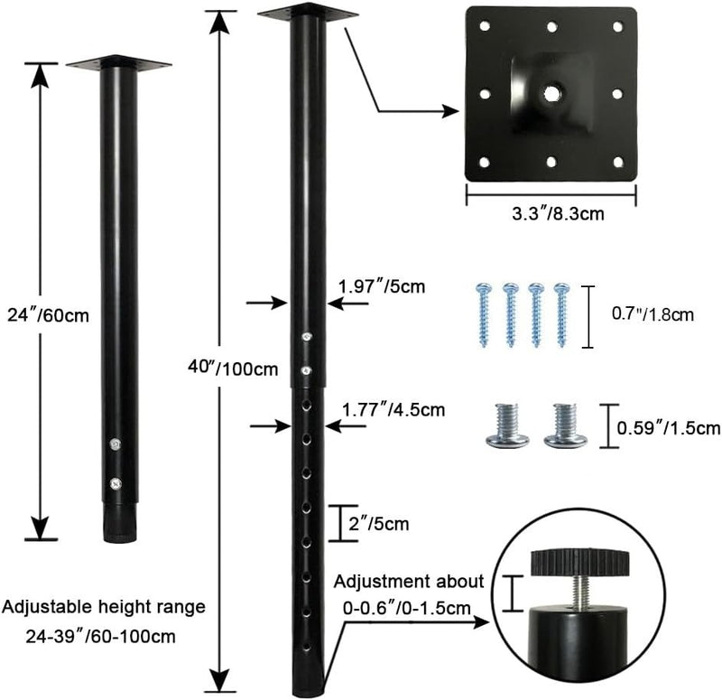 Adjustable Metal Table Leg 60-100cm / 24-40 inch Black