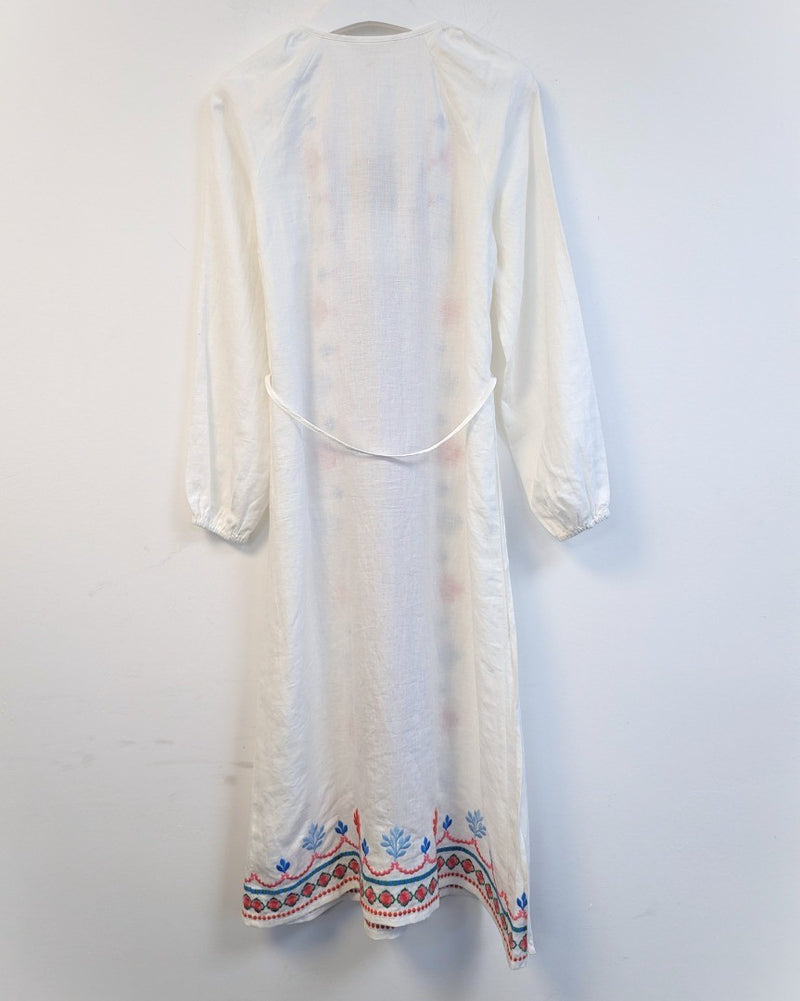 BODEN Embroidered Belted Linen Dress UK 10P Minor Fault