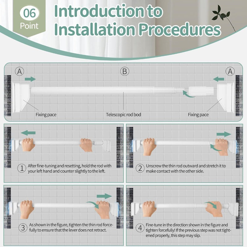 Telescopic Shower Curtain Rod with Suction Cups