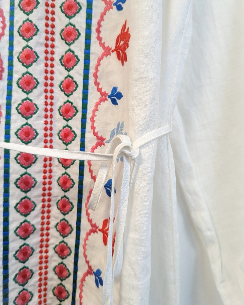 BODEN Embroidered Belted Linen Dress UK 10P Minor Fault