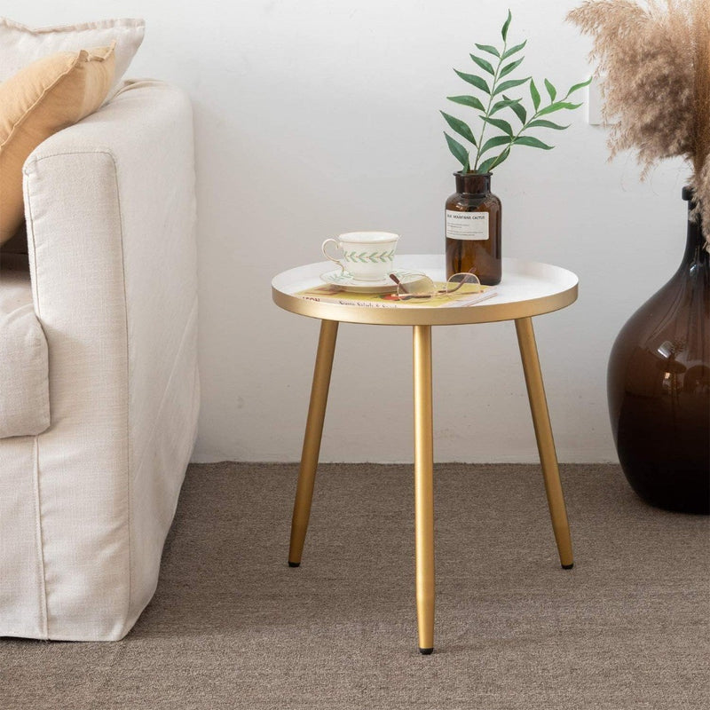 Side Table ‎43 x 43 x 46cm White + Gold Metal