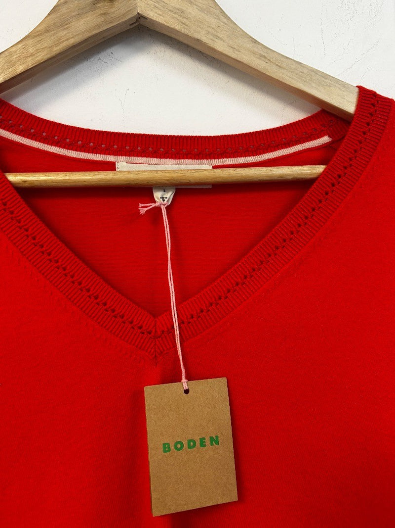 BODEN Catriona Cotton V-Neck Jumper Size Small Coral Red NWT w/Fault