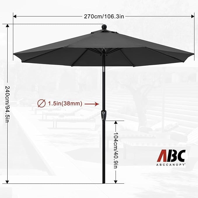 2.7M Parasol Patio Umbrella Table Market Umbrella with Push Button Tilt for Gard