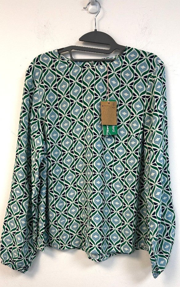 BODEN Easy Printed Top UK 12 Green Tambourine Diamond Wave NWT