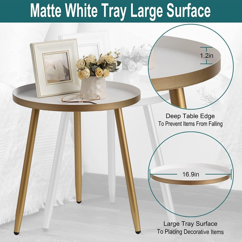 Side Table ‎43 x 43 x 46cm White + Gold Metal