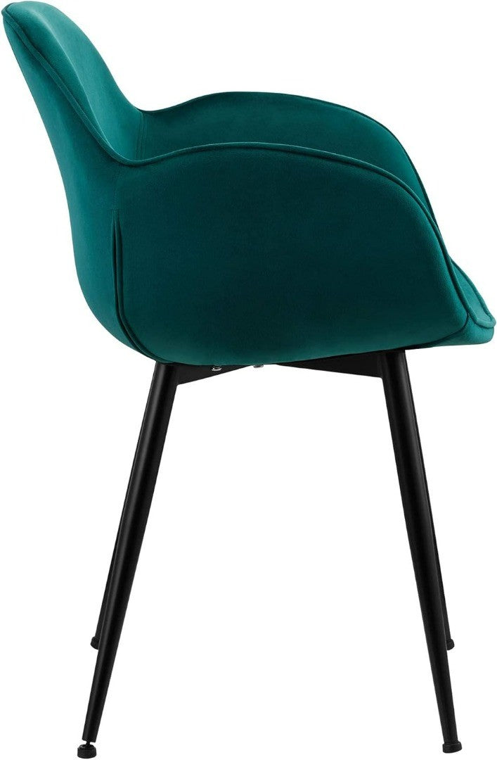 Set of 2 Velvet Dining Chair Occasional Armchair with Armrests in Dark Green.