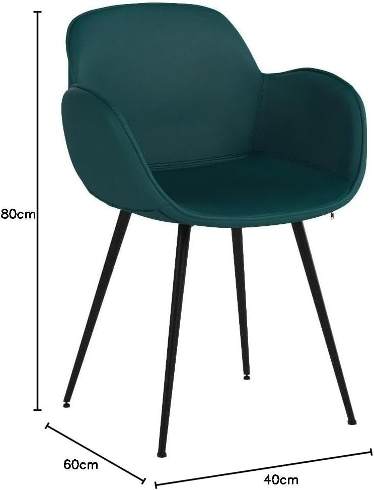 Set of 2 Velvet Dining Chair Occasional Armchair with Armrests in Dark Green.