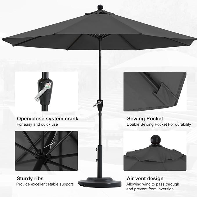 2.7M Parasol Patio Umbrella Table Market Umbrella with Push Button Tilt for Gard