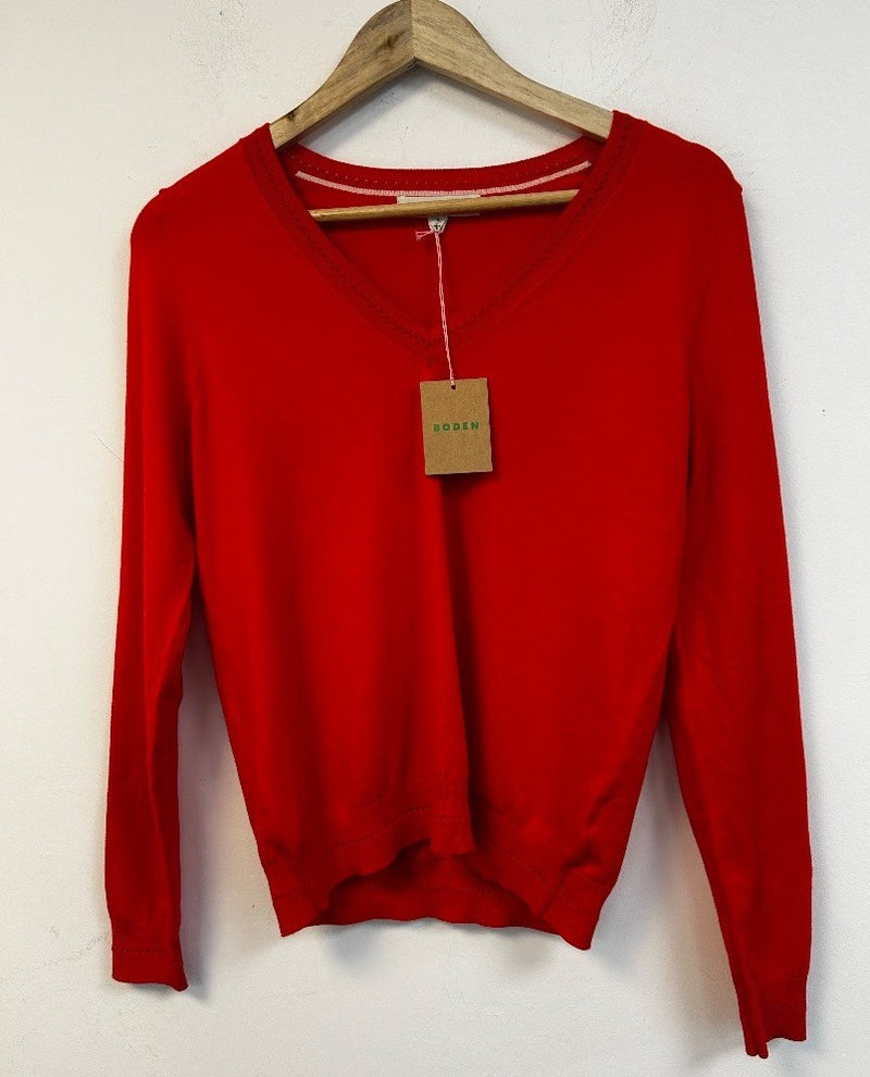 BODEN Catriona Cotton V-Neck Jumper Size Small Coral Red NWT w/Fault