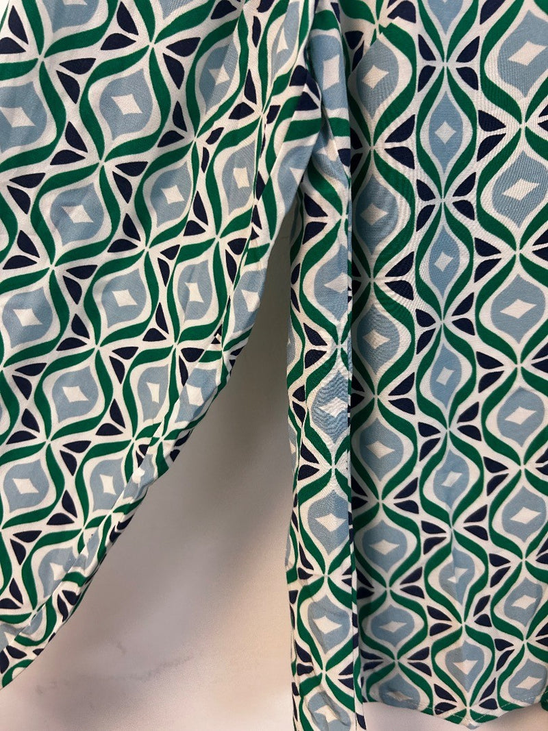 BODEN Easy Printed Top UK 12 Green Tambourine Diamond Wave NWT