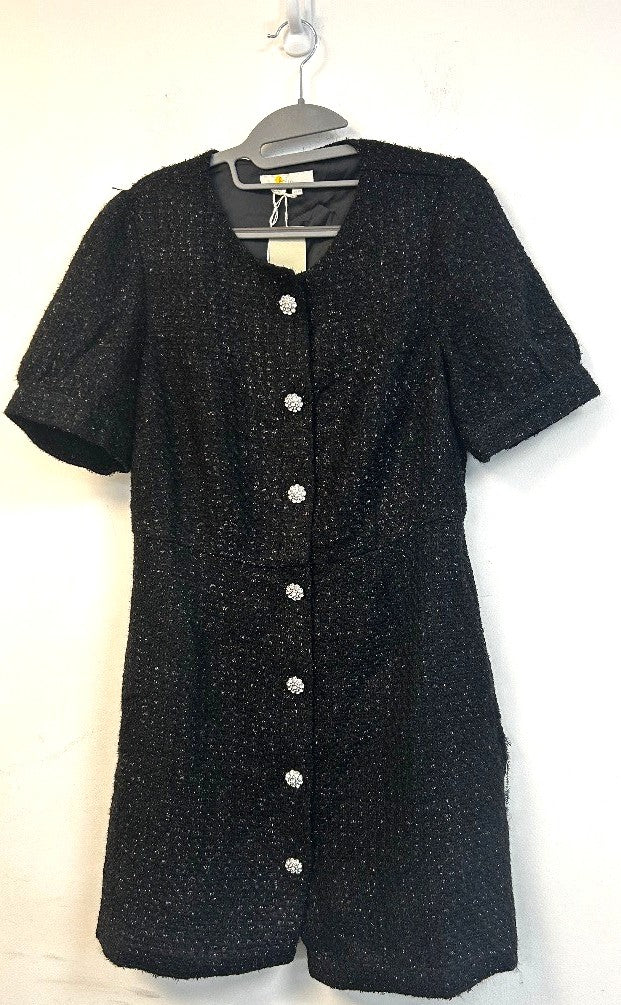 BODEN Metallic Textured Mini Dress UK 12R Black NWT w/Fault