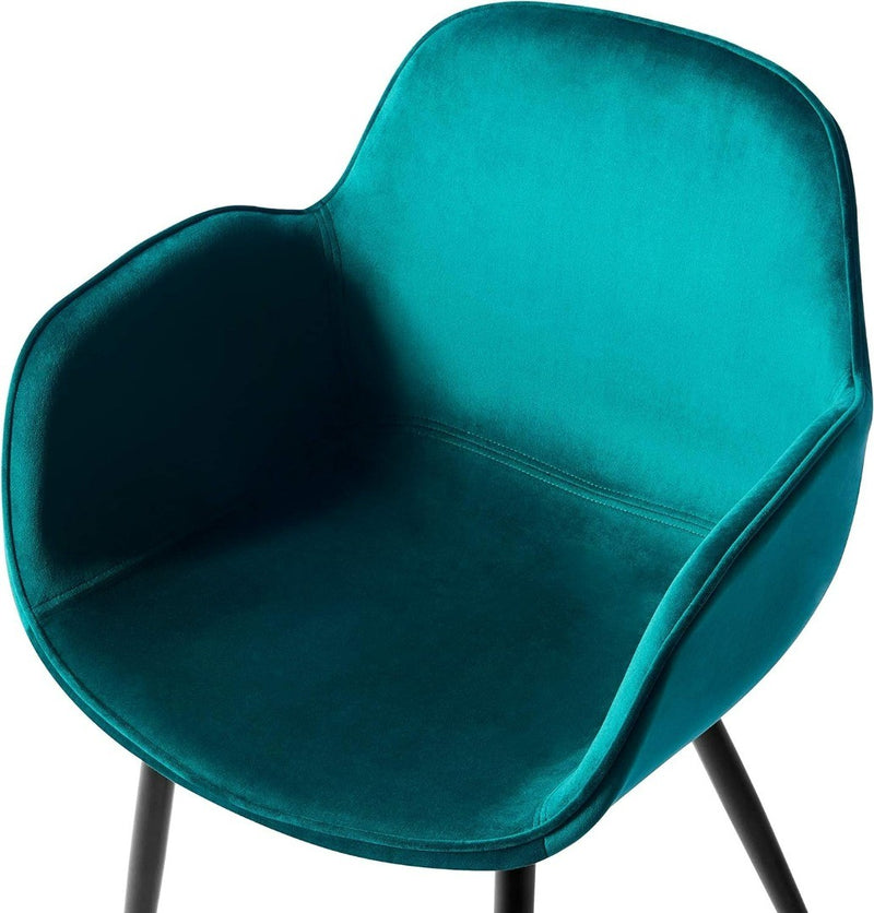 Set of 2 Velvet Dining Chair Occasional Armchair with Armrests in Dark Green.