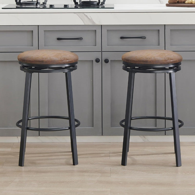 Round Backless Bar Stools Set of 2 Brown