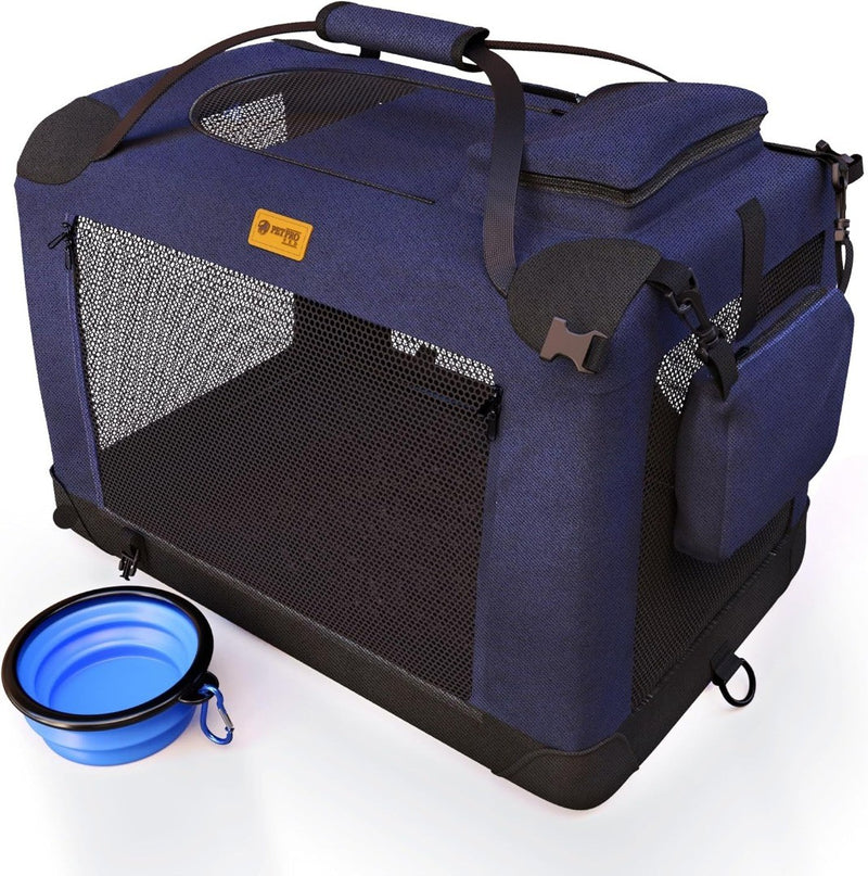 Dog Travel Crate Pet Carrier Collapsibl Blue