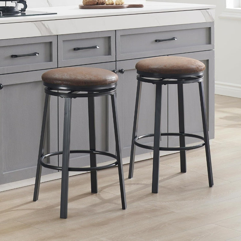 Round Backless Bar Stools Set of 2 Brown