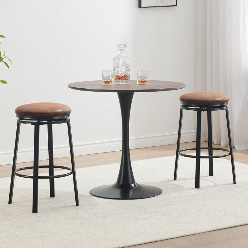 Round Backless Bar Stools Set of 2 Brown