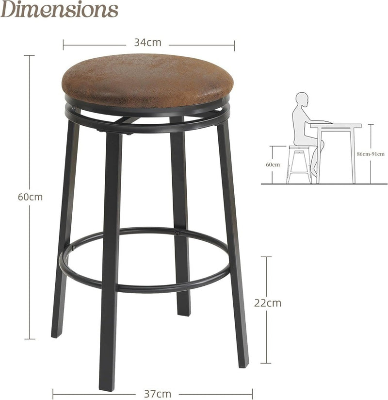 Round Backless Bar Stools Set of 2 Brown