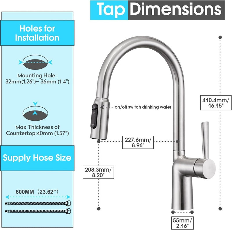 Kitchen Tap w/ Pull Out Sprayer Stainless Steel