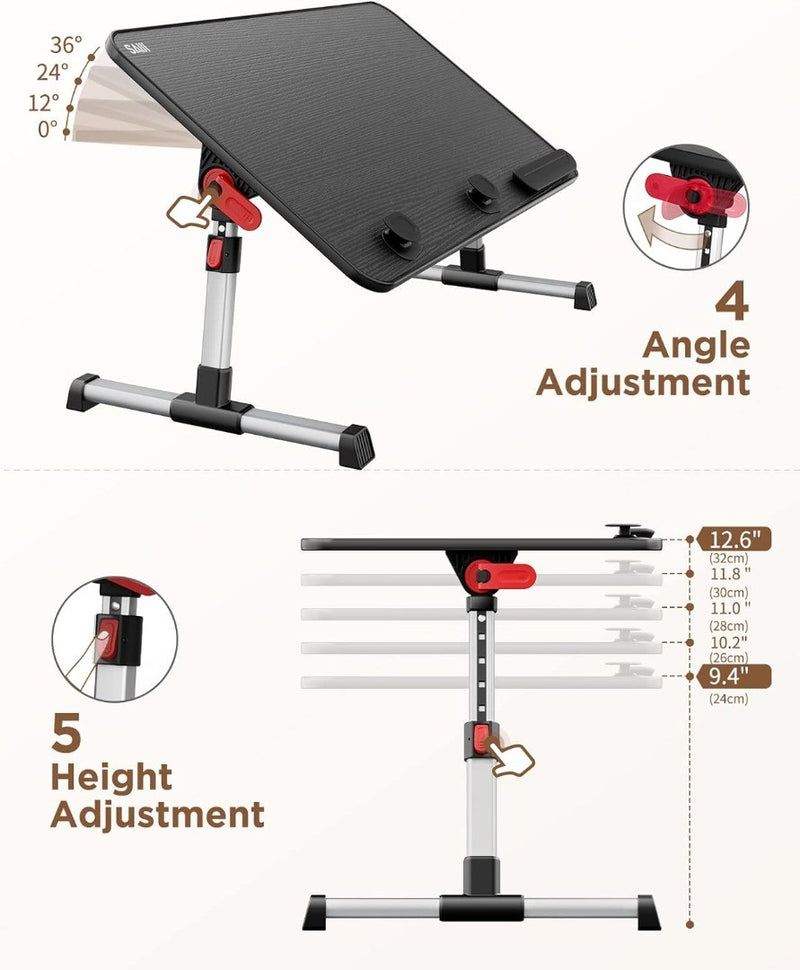 Table, Bed Table Height Adjustable, with 4 Adjustable Angles, Foldable Laptop