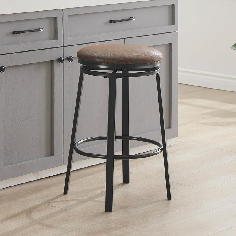 Round Backless Bar Stools Set of 2 Brown