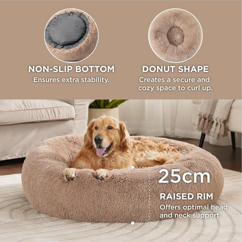 Donut Dog Bed Large Fluffy Camel