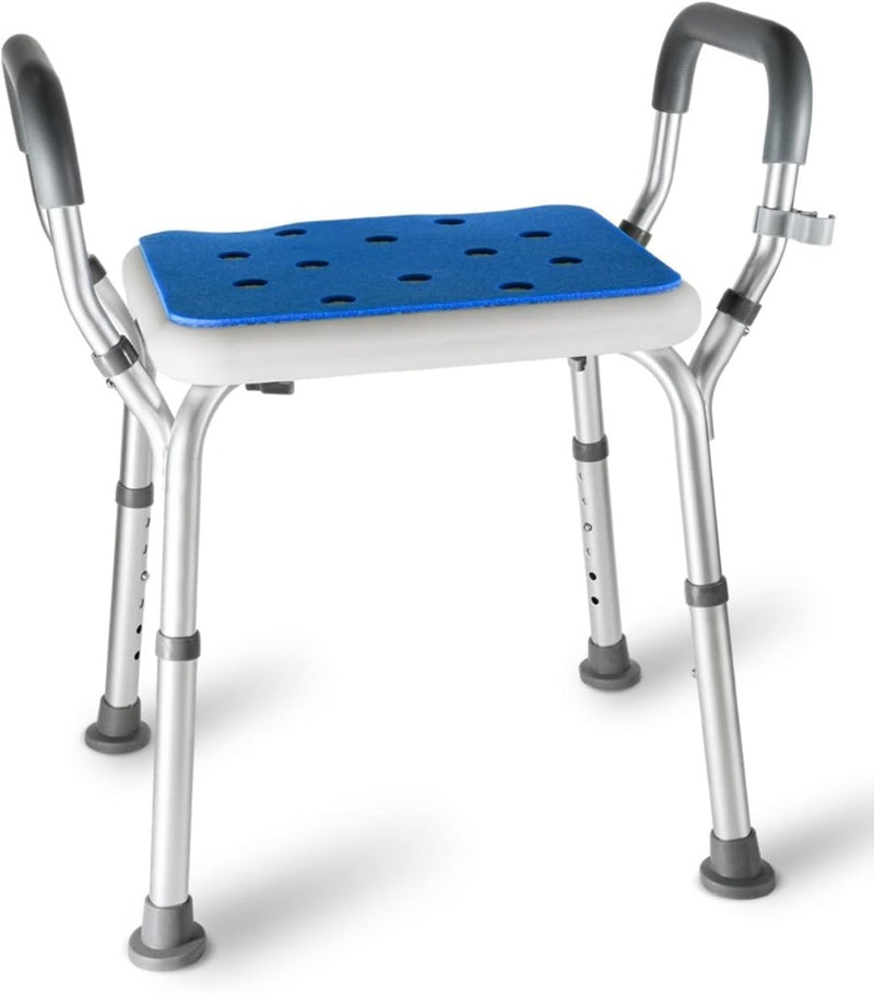 Shower Chair Adjustable White w/ Blue Padding