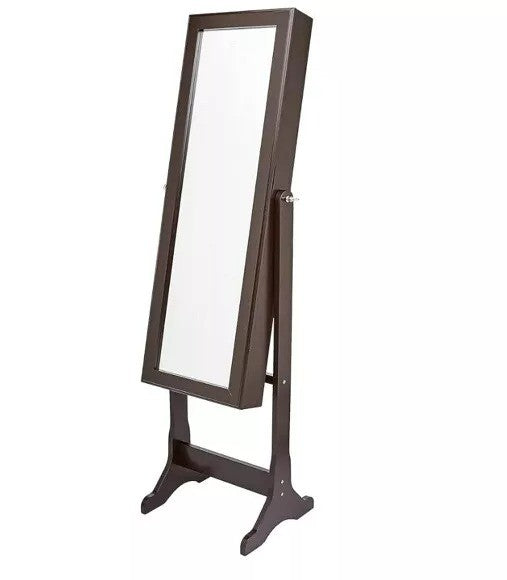 Large Brown Jewellery Cabinet -Free Standing Rectangular Mirror Cabinet Armoire