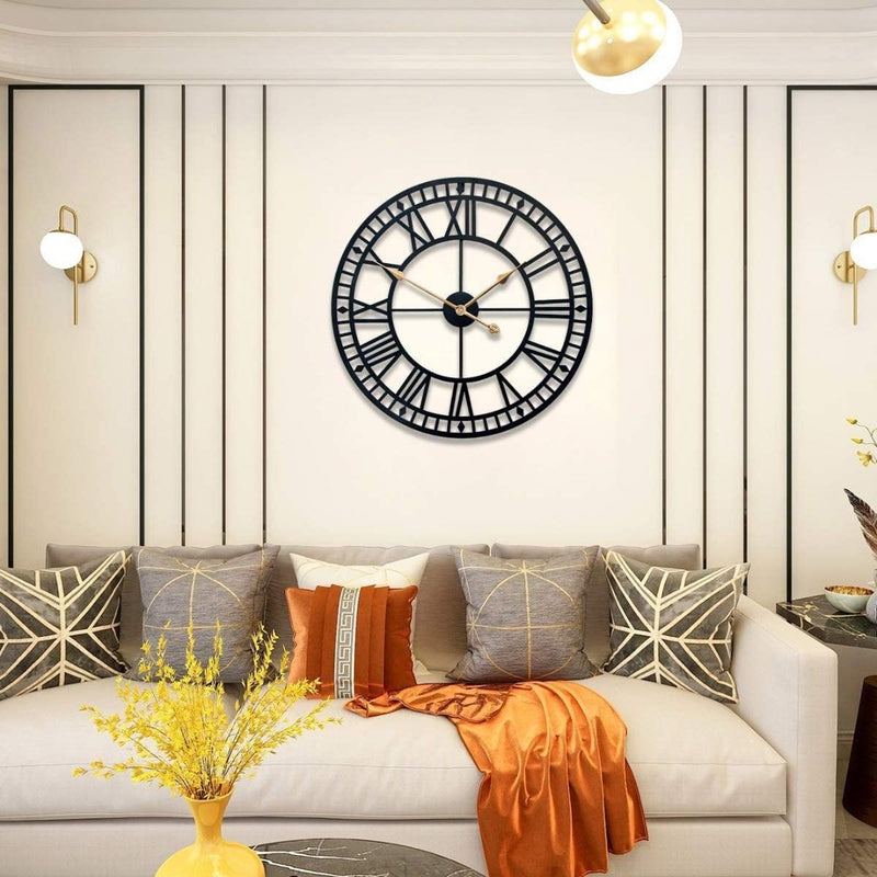 Large Wall Clock Non-ticking Decorative Black