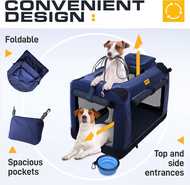 Dog Travel Crate Pet Carrier Collapsibl Blue