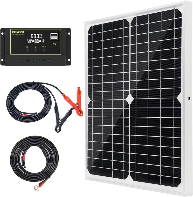 Topsolar 20W 12V Solar Panel kit Battery Charger Maintainer + 10A PWM Solar