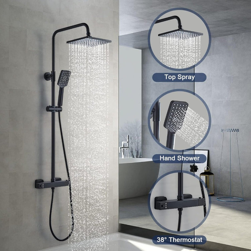 Thermostatic Shower Mixer Set Matte Black