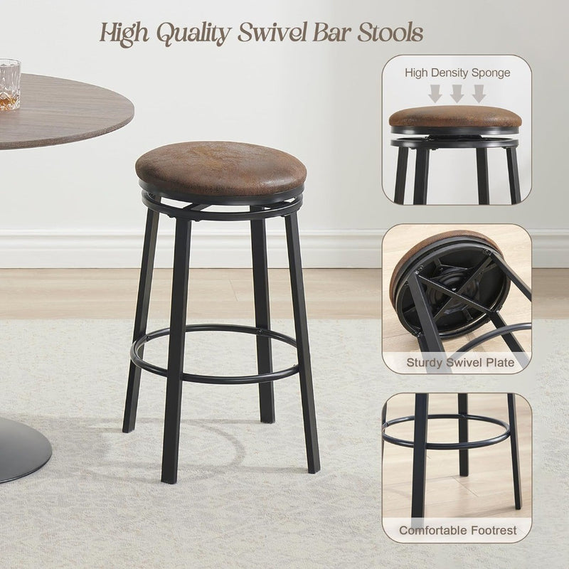 Round Backless Bar Stools Set of 2 Brown