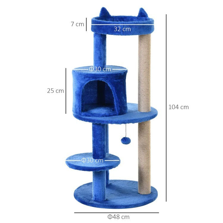 Cats 3-Tier Sisal Rope Scratching Post w/ Dangle Toy Blue