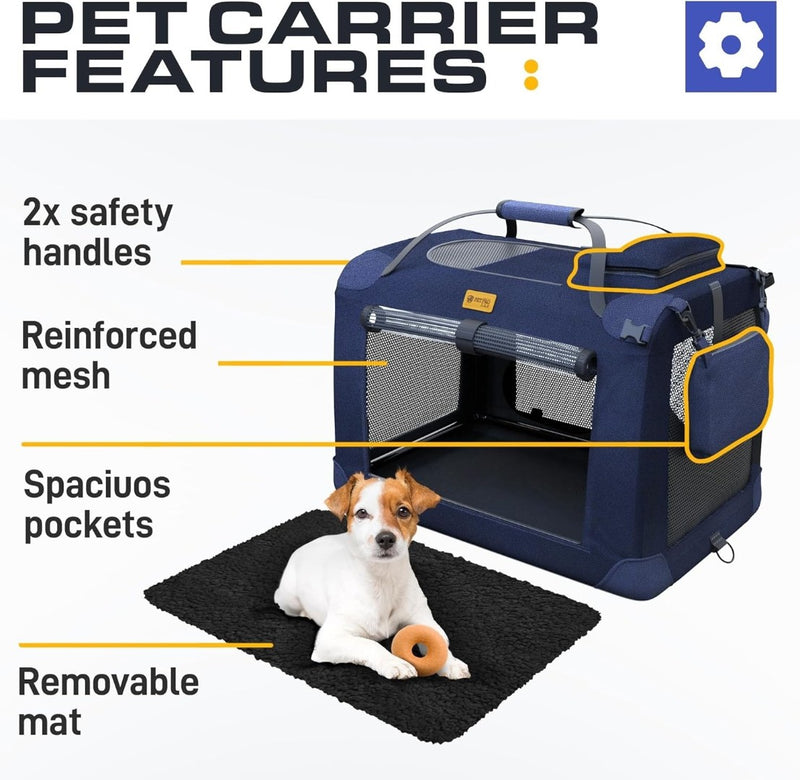 Dog Travel Crate Pet Carrier Collapsibl Blue