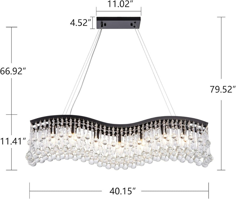 Crystal Chandelier- Black Wellmet 40", Modern Rectangle Farmhouse Chandelier