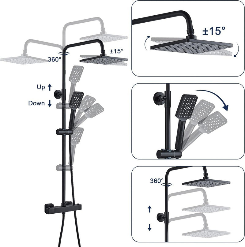 Thermostatic Shower Mixer Set Matte Black