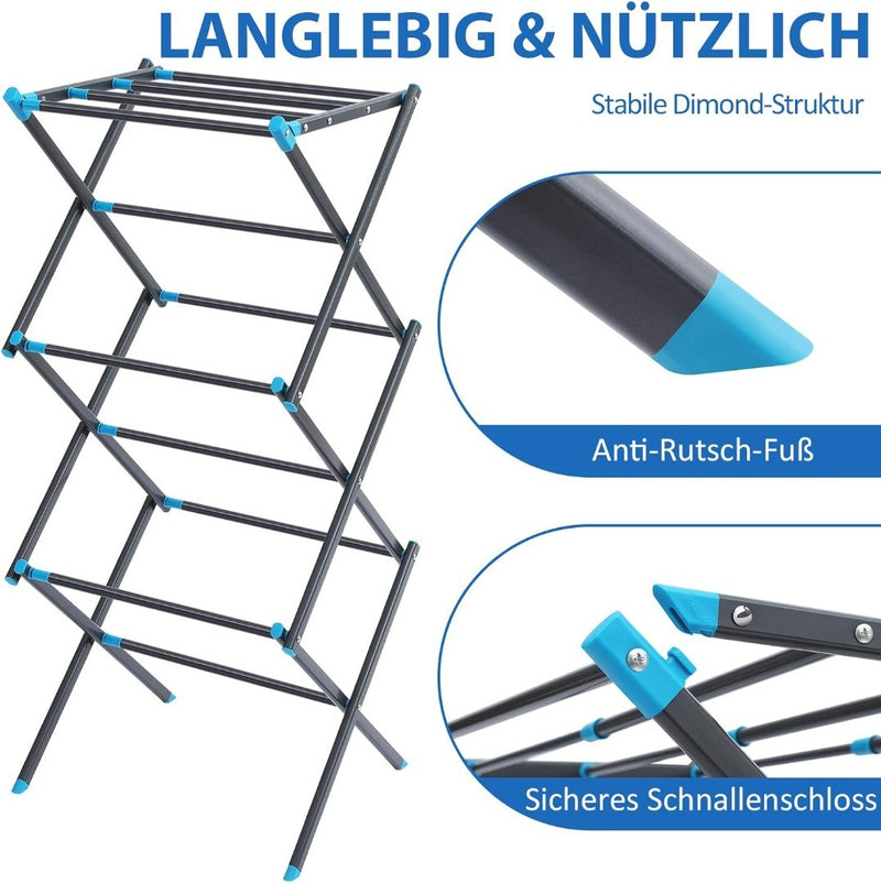 Expandable Clothes Drying Rack 3-Tier Black Blue